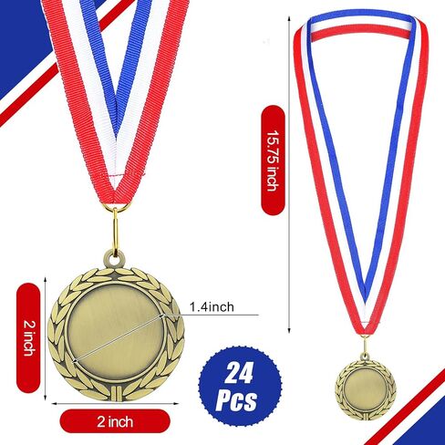 Junkin 24 Pcs Blank Award Medals with Neck Ribbons Make Your Own Medals Kit 1st Place Medals Cheer Medals Participation Trophy Metal Trophy Award Prize Gift for Kid Adults in Kuwait