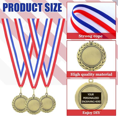 Junkin 24 Pcs Blank Award Medals with Neck Ribbons Make Your Own Medals Kit 1st Place Medals Cheer Medals Participation Trophy Metal Trophy Award Prize Gift for Kid Adults in Kuwait