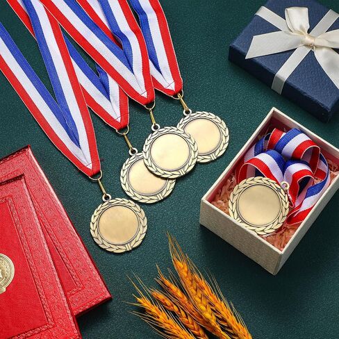 Junkin 24 Pcs Blank Award Medals with Neck Ribbons Make Your Own Medals Kit 1st Place Medals Cheer Medals Participation Trophy Metal Trophy Award Prize Gift for Kid Adults in Kuwait