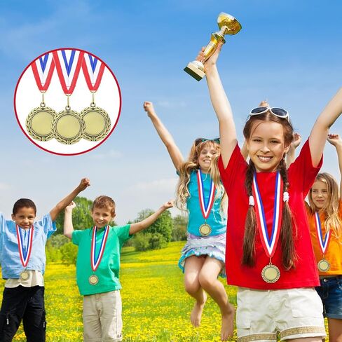 Junkin 24 Pcs Blank Award Medals with Neck Ribbons Make Your Own Medals Kit 1st Place Medals Cheer Medals Participation Trophy Metal Trophy Award Prize Gift for Kid Adults in Kuwait