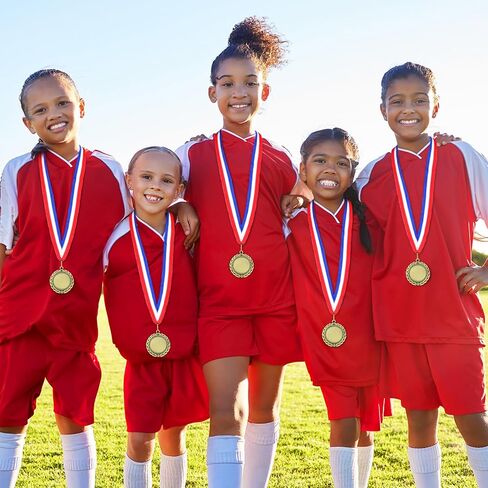 Junkin 24 Pcs Blank Award Medals with Neck Ribbons Make Your Own Medals Kit 1st Place Medals Cheer Medals Participation Trophy Metal Trophy Award Prize Gift for Kid Adults in Kuwait