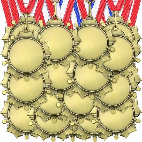 Junkin 24 Pcs Blank Award Medals with Neck Ribbons Make Your Own Medals Kit 1st Place Medals Cheer Medals Participation Trophy Metal Trophy Award Prize Gift for Kid Adults in Kuwait