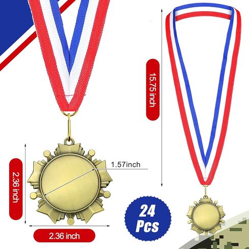 Junkin 24 Pcs Blank Award Medals with Neck Ribbons Make Your Own Medals Kit 1st Place Medals Cheer Medals Participation Trophy Metal Trophy Award Prize Gift for Kid Adults in Kuwait