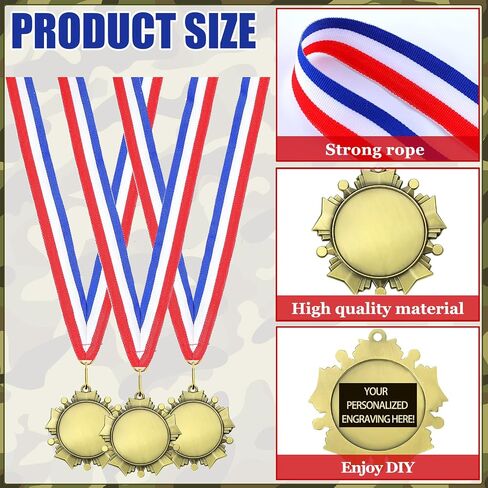 Junkin 24 Pcs Blank Award Medals with Neck Ribbons Make Your Own Medals Kit 1st Place Medals Cheer Medals Participation Trophy Metal Trophy Award Prize Gift for Kid Adults in Kuwait