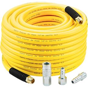 1/2 Inch x 100ft. Hybrid Air Hose with 1/2 in. MNPT Ends and Bend Restrictors, 3PCS 1/2" Air Coupler and Plug Kit, Air Compressor Hose Fittings and Accessories