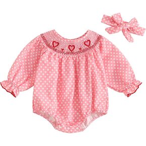 My First Valentines Easter Baby Girl outfit Long Sleeve Romper Bunny Outfit Smocked Newborn Clothes
