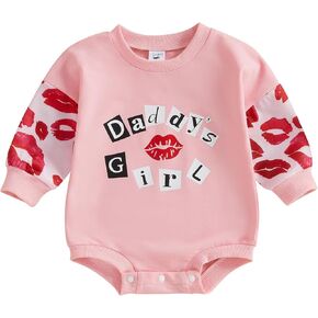 Mama's Girl/Daddy's Girl Infant Baby Girl Valentine's Day Romper Cute Kiss Long Sleeve Outfit Newborn Clothes