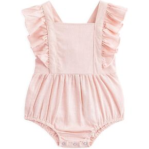 Simplee kids Baby Girls Handmade Solid Color Romper for Spring Newborn Infant Baby Outfit Jumpsuit Bodysuit