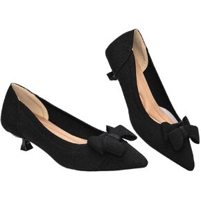 Womens Kitten Heels Pumps Shoes Comfortable Knit Closed Toe Heels for Women Work Office Casual Wedding Dressy