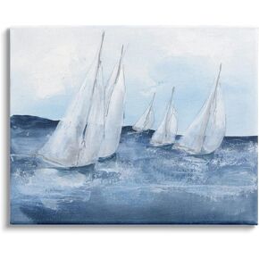 Stupell Industries White Sailboats Coasting Ocean Waters Blue Tide Canvas Wall Art, 30 x 24