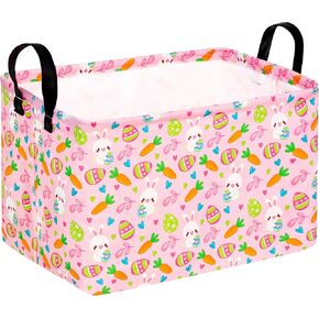 Rectangle Canvas Easter Basket,Bunny Basket,Nursery Hamper,Laundry Basket,Storage Box for Toys Clothes, Best Gift Choice for Boys and Girls (REC-Carrot Rabbit)