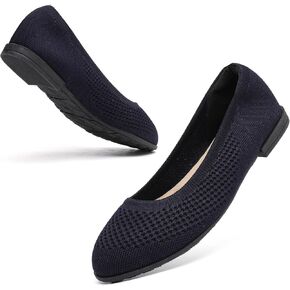 Saidoteto Women's Ballet Flats - Comfortable Round Toe Knit Slip-On Shoes, Casual Office Dress Flats for Work