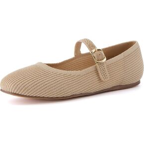 CUSHIONAIRE Women's Petal Mary Jane Knit Flat – Stretchy Textured Fabric, Adjustable Strap, Memory Foam, Available in Wide Widths, Comfortable & Lightweight