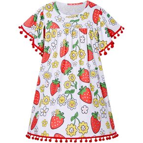 Vieille Little Girls Pom Pom Dress Flutter Sleeve Kids Summer Sundress Size 3-8 Years