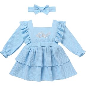 Infant Baby Girl One Year 1st Birthday Outfits Newborn Long Sleeve Snowflake Fall Winter Onederland Cake Smash Dress