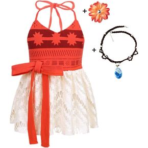Toddler Infant Baby Girls Swimsuit Lace Halter Backless Jumpsuit Dress Tulle Sundress Outfits (Dress+Clip+Necklace,100 Size fit 18-24months Baby)