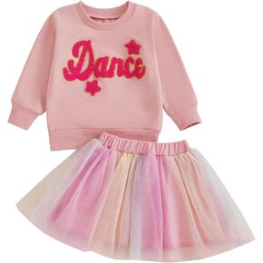 Toddler Fall Outfits Birthday Girl Embroidery Sweatshirt Tops + Princess Mesh Tutu Skirt Kids Birthday Dress Clothes