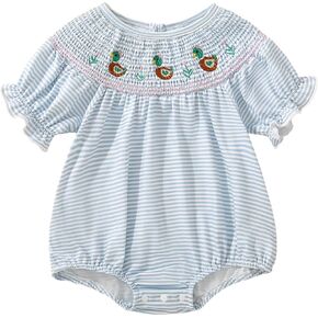 GOOCHEER Baby Girl Short Sleeve Romper Duck Embroidery Infant Girl Bodysuit Summer Outfit Newborn Girl Clothes