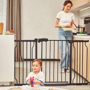 Baby Gate for Stairs, 29-46.5 Inch Extra Wide Baby Pet Gate Auto Close Pressure Mounted Door Cat Dog Gates, Easy Install Safety Baby Gate for Doorways, Black