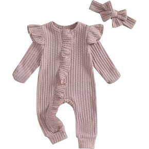 FYBITBO Infant Baby Girls Clothing Ruffle Knit Romper Long Sleeve Jumpsuit Baby Girl Going Home Outfit Newborn Clothes