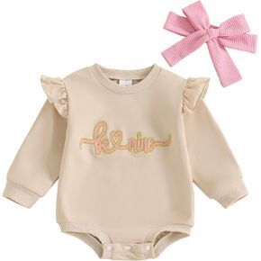 Valentines Baby Girl Outfit Heart Valentines Shirt Bubble Romper Sweatshirt Onesie Newborn Valentines Day Clothes