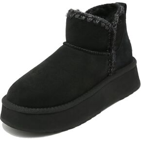 Mel&Syd Embroidery Sheepskin Ankle Boots for Womens-Yarn V-Neck Collar Warmth Fur Memory Foam Insole Snow Boots-Heighten Rubber No-Slip Mini Platform Boots-Wear Resistance Boots for Women-Winter Boots