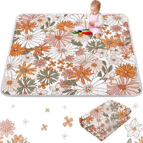 Wesiti Floral Portable Baby Play Mat 50 x 50 Washable Foldable Crawling Mat Non Slip Cushioned Kids Play Mats Pad for Floor Playpen Toddler Infants Tummy Time Activity