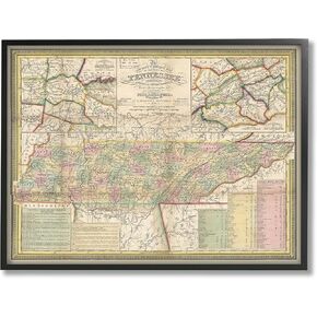 Stupell Industries Historic Tennessee Tourist Map Vintage US State Cartography, Design by Daphne Polselli Black Framed Wall Art, 14 x 11, Beige