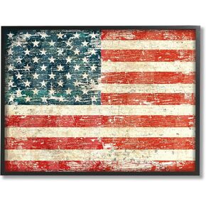 Stupell Industries Rustic American Flag Black Framed Giclee Art Design by Peter Horjus