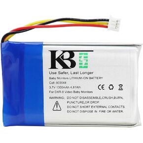 KBT Replacement Battery 3.7V 1300mAh 4.81Wh,Lithium-ion Battery SP803048 with 3Pin JST Connector,for Infant Optics DXR-8 Video Baby Monitors