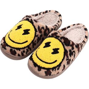Retro Lightning Bolt Smile Face Slippers Soft Plush Comfy Warm Fuzzy Slippers Women's Cozy House Slippers