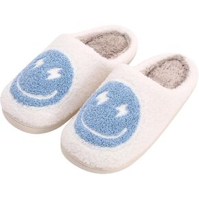 Retro Lightning Bolt Smile Face Slippers Soft Plush Comfy Warm Fuzzy Slippers Women's Cozy House Slippers in Kuwait