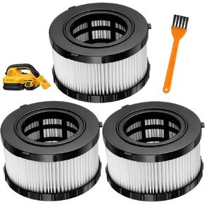(3pk) DC5151H DCV517 HEPA Filter Replacement Compatible with DEWALT DC515 Wet Dry Vacuum, Includes 1 Cleaning Brushes, Washable and Reusable