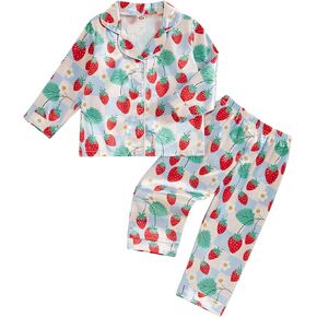 MAINESAKA Toddler Baby Girl Satin Pajamas Set Long Sleeve Button Down Sleep Shirts Pants Kids Silk Pjs Sleepwear Loungewear