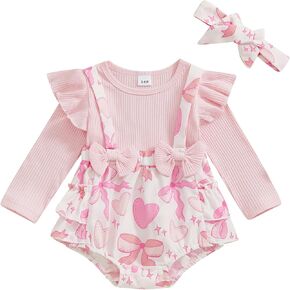 Newborn Baby Girl Valentines Outfit Ruffle Long Sleeve Romper Easter Bodysuit Cute St Patricks Day Baby Girl Outfit