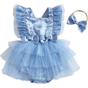 Baby Girl Sleeveless Tulle Dress Romper Ruffle Backless Bow Tutu Bodysuit Newborn Summer Birthday Outfit Clothes