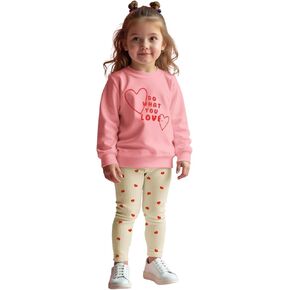 Toddler Baby Girl Valentine's Day Outfit Cute Love Heart Crewneck Sweatshirt Ribbed Pants 2Pcs Set Spring Clothes