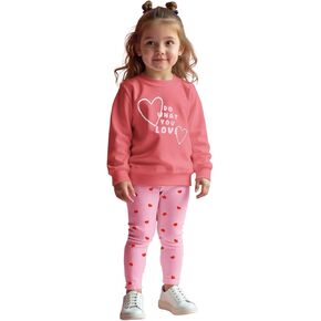 Toddler Baby Girl Valentine's Day Outfit Cute Love Heart Crewneck Sweatshirt Ribbed Pants 2Pcs Set Spring Clothes