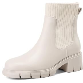 Women's Chelsea Boots, Elasticated Platform Ankle Boots with Block Heel Lug Sole Winter Bootie for Outdoor Home Dates