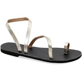 Emmanuela Greek Leather Toe ring Sandals, Quality Handmade Slingback Summer Shoes, Ankle Cuff Strappy Sandals, Boho Chic Flat Sandals, Silver Rose Gold Snake animal print