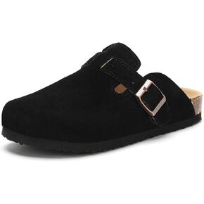 Women's Suede Clogs Men's Leather Mules Cork Footbed Sandals Slip-on Potato Shoes with Arch Support