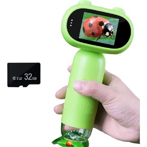 GreenPeek Kids Microscope, Handheld MiniScope for Kids, 2" Screen,1000x Mini Portable Pocket Digital Microscope for Kids, 32GB Card, Kids Educational Science Kit, Gift for Kids (Light Green)