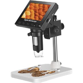 4.3 Inch Coin Microscope, LCD Digital Microscope 1000X Magnification Microscope Coin Magnifier with 8 Adjustable LED Lights for Coin/Stamps/Plants/Soldering, Windows Compatible