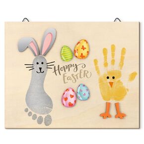Baby's First DIY Easter Footprint Art Wooden Milestone Card Easter Keepsake Bunny Chick Happy Easter Sign Nursery Decorative Ornaments for Baby Shower Newborn Photoshoot Prop Basket Stuffer