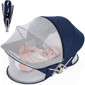 Portable Travel Bassinet for 0-5M Baby, Baby Cribs Travel Pod for Outdoors Baby Lounger,Co Sleeper for Baby in Bed with Mosquito Net and Sunshade Canopy, Lightweight Washable Foldable
