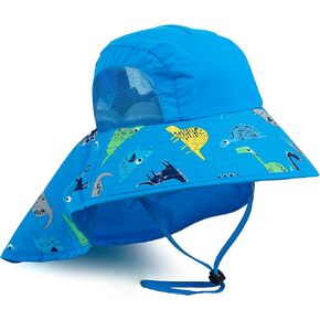 Kids Sun Hat UPF 50+ Boy Girl Protection Hat Wide Brim Beach Hats with Mesh and Adjustable Chin Strap Blue