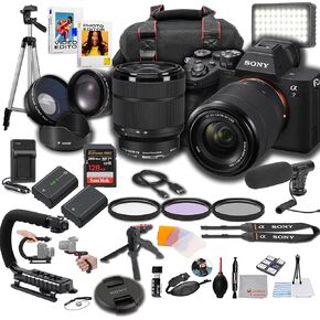 Sony A7 IV Mirrorless Digital Camera 24MP w/ 28-70mm Lens, LED Light, Microphone, 128GB Extrem Speed, U-Grip, Filters, Tripod, Case, Software, & More – Pro Video Bundle (38pc), Black