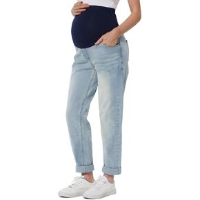 Peauty Maternity Jeans Over The Belly Support Stretch Boyfriend Jeans Comfortable with Pockets Pregnancy-Pants（4-16）