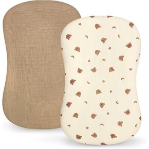 Pea Pod Muslin Baby Lounger Cover 2 Pack Cotton Slipcover, Soft Breathable Infant Lounger Covers Only for Newborn Baby Nest Lounger Sheets for Cozy Naps 0-12 Months（Bear