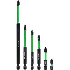 6-Piece PZ2 Magnetic Impact Screwdriver Driver Bits Set, POZI No.2 Screw Driver Drill Bits, S2 Steel Pozidriv Screwdriver Bit Set, 1/4 Inch Hex Shank Impact Driver Bit, Long 1 inch - 6 inch